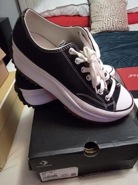 Converse Women's Black Platform Canvas Sneakers with White Trim